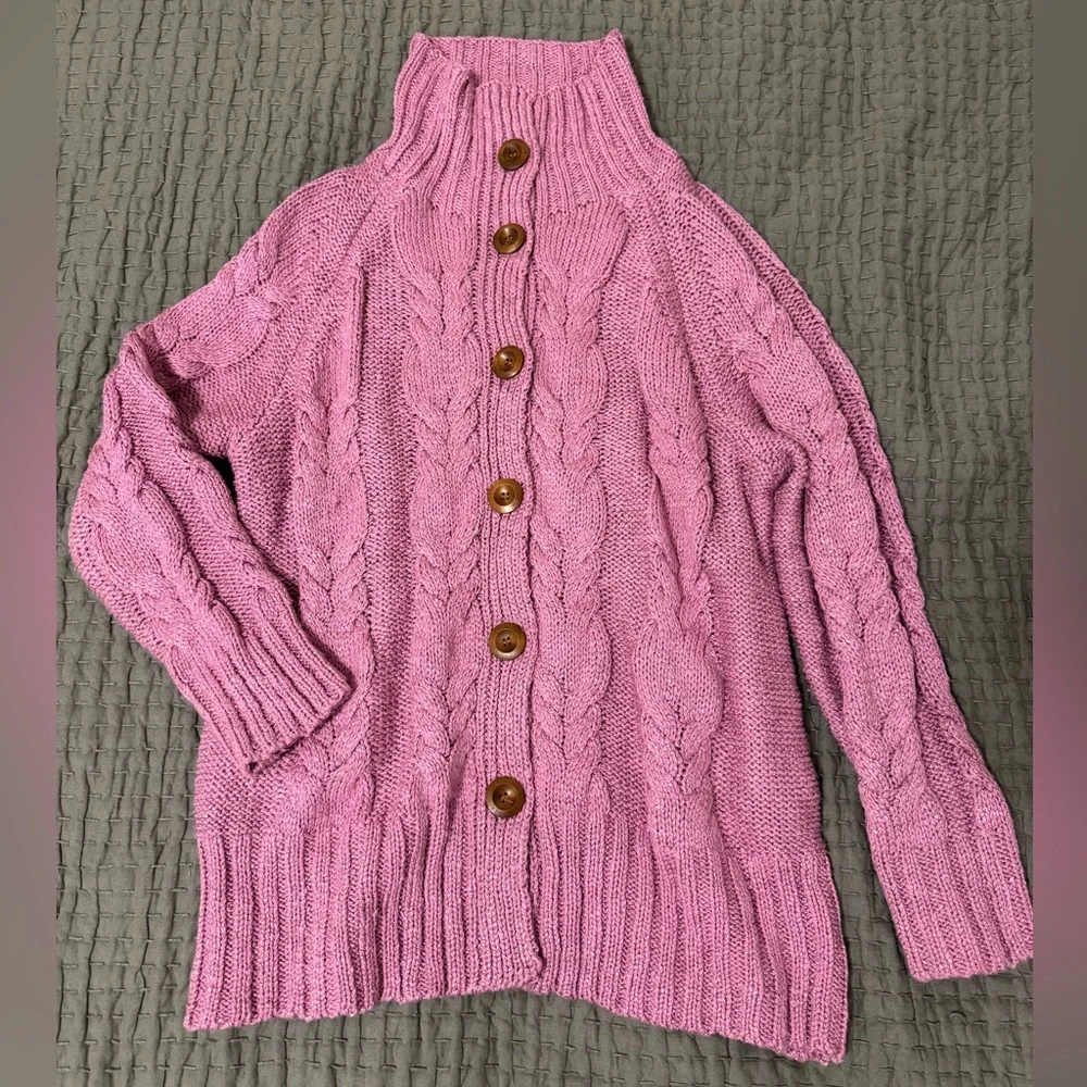 Bohme Womens Pink Chunky Cableknit Cardigan Sweater - Picture 2 of 7